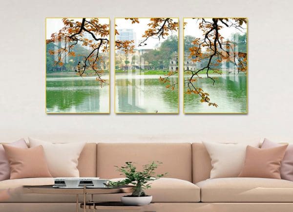 Tranh Treo Tường Tráng Gương Pha Lê Cao Cấp Hồ Gươm Trang Trí Phòng Khách  Sang Trọng Hiện Đại THĐ0250
