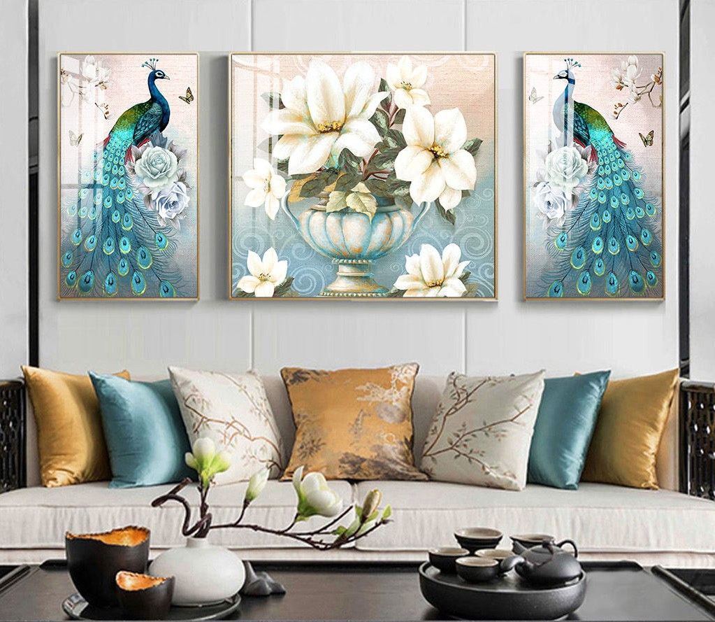 Bộ 3 tranh treo tường phong thuỷ Canvas Tráng gương cao cấp Tranh Công  Phượng -13-1 | MelyHome- Tranh treo tường Canvas